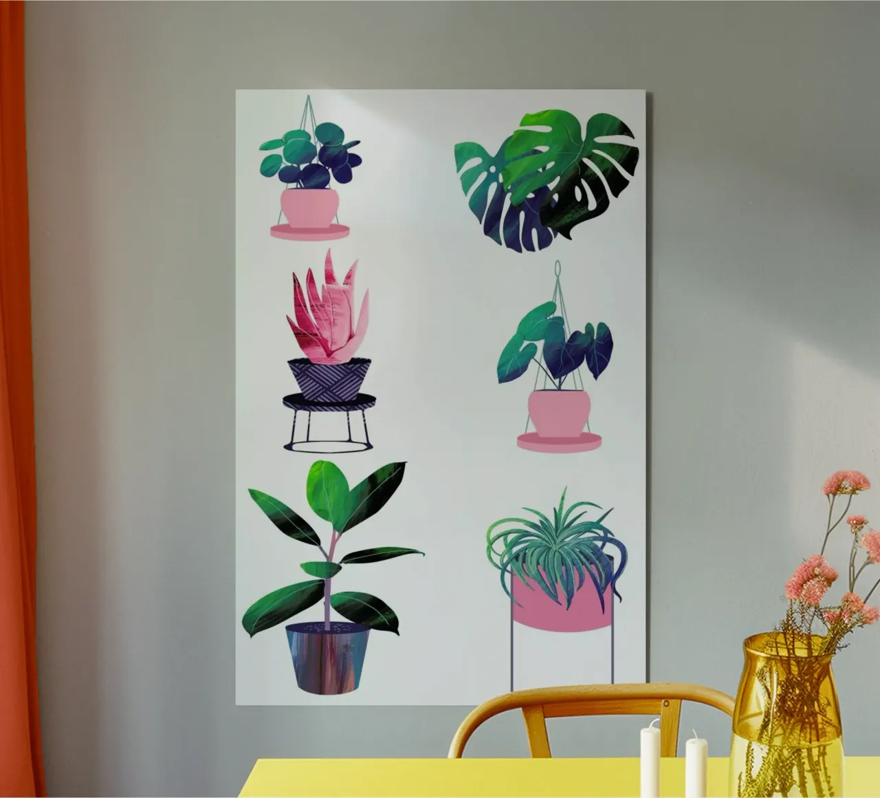 Pink and Green Houseplants pannello forex da Rocket68