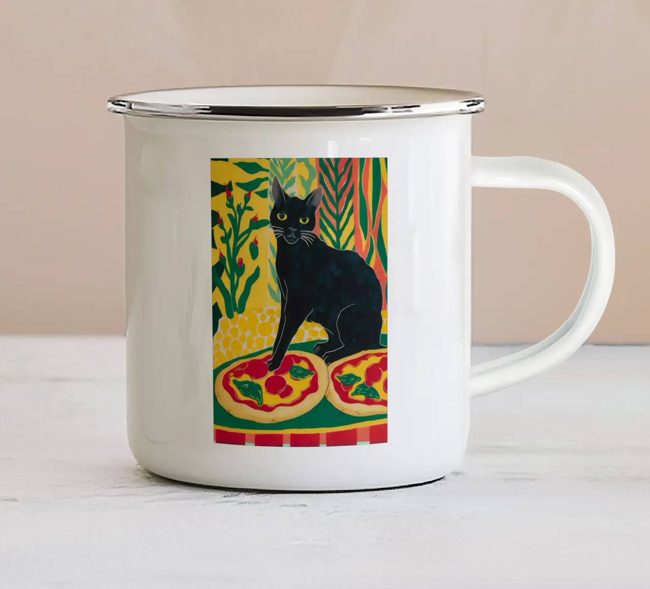 Noir Pizza Feline tazza in smalto da Lumi Eyes