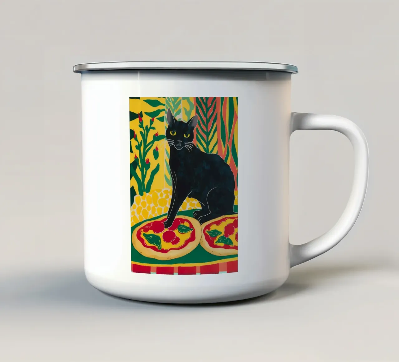 Noir Pizza Feline tazza in smalto da Lumi Eyes