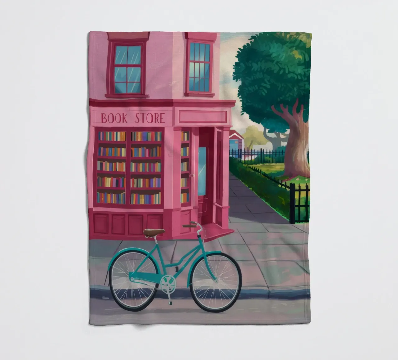 Rosa Buchhandlung Fahrrad Fleecedecke von Chroma Haven