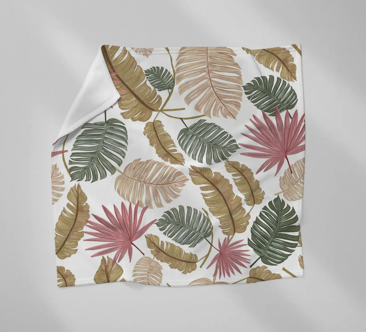 Nature color hand drawn leaves fleece blanket by gulsengunel