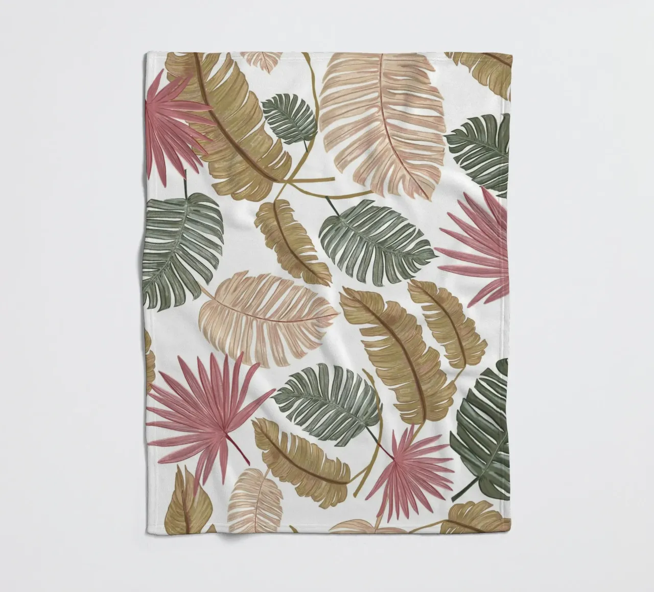 Nature color hand drawn leaves fleece blanket by gulsengunel