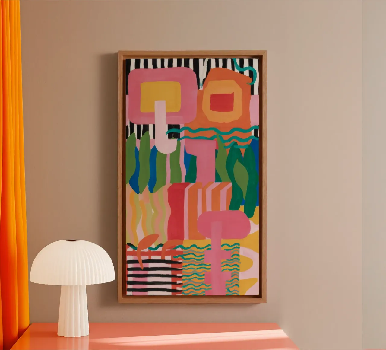 Abstract Geometric Feast canvas with Floater frame by Chroma Haven