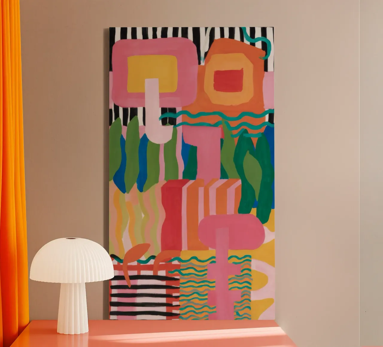 Abstract Geometric Feast canvas with Floater frame by Chroma Haven