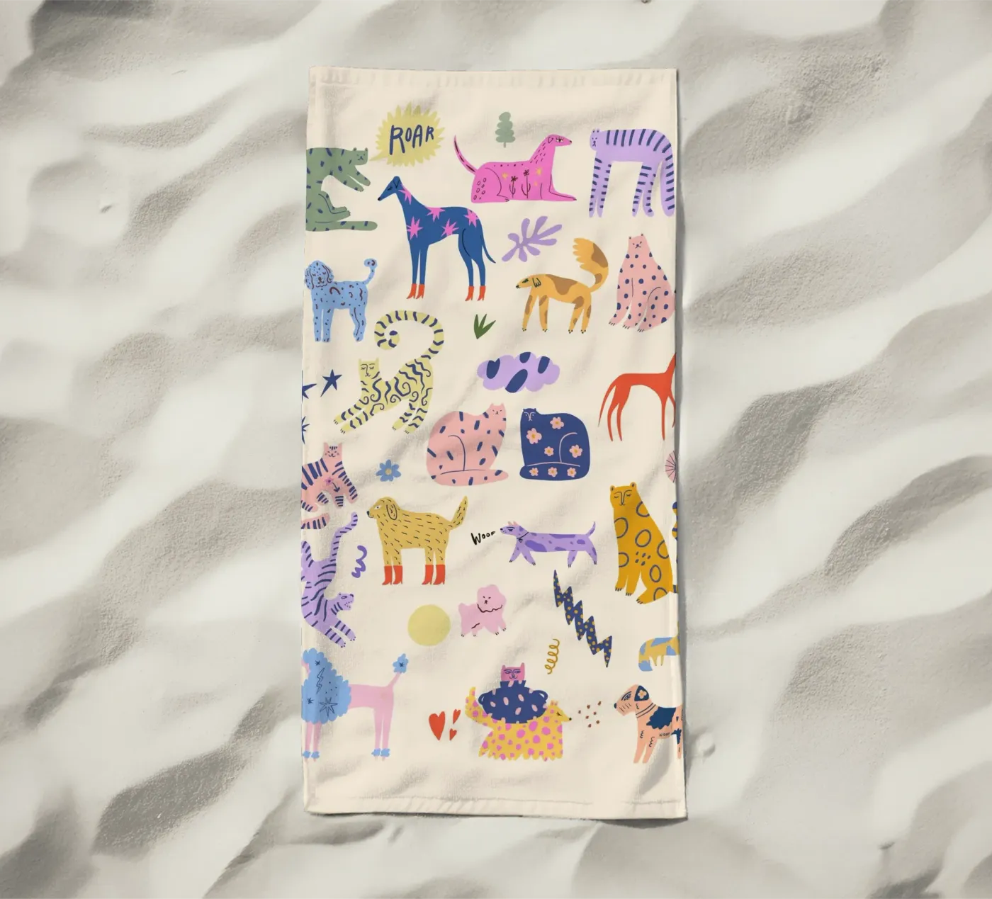 Gatti e cani telo mare da Rose Beck Art