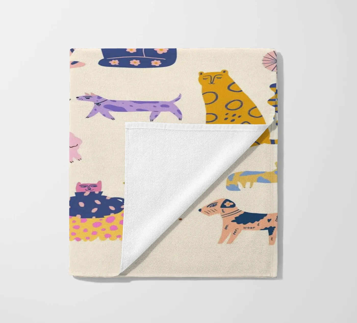 Gatti e cani telo mare da Rose Beck Art