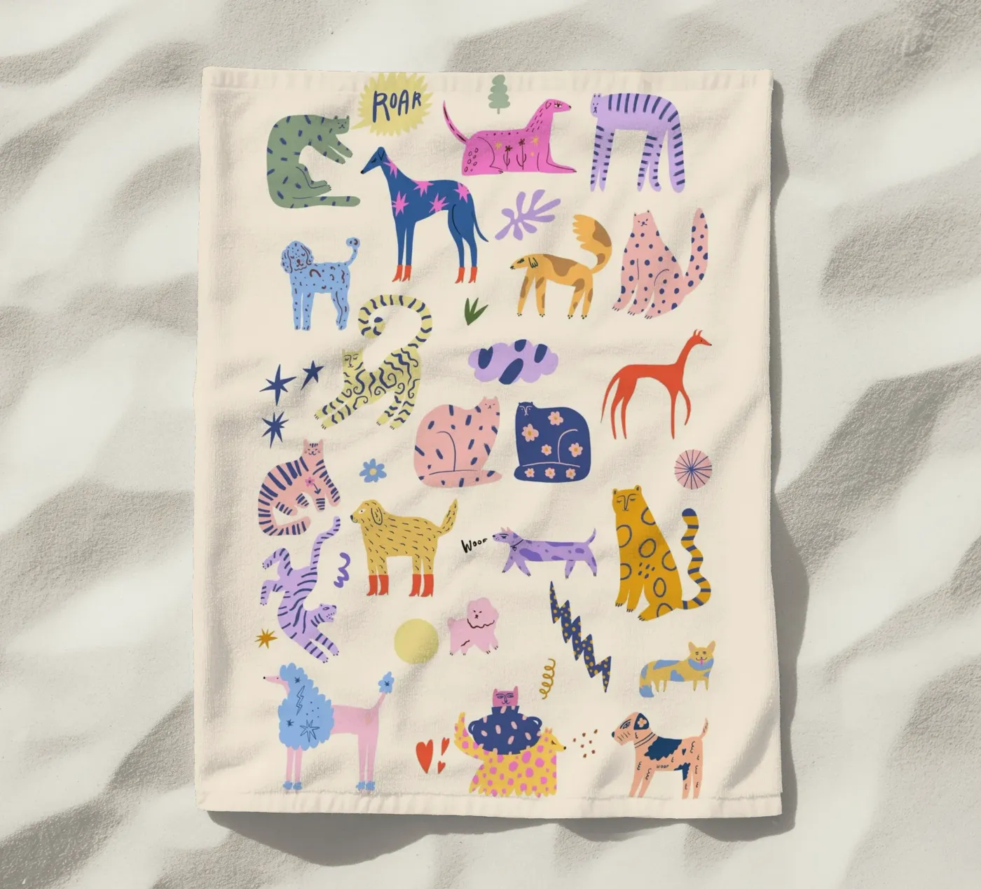 Gatti e cani telo mare da Rose Beck Art