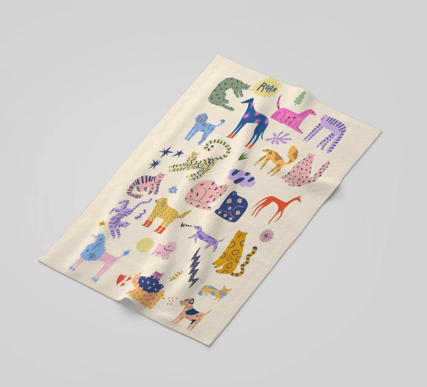 Gatti e cani telo mare da Rose Beck Art