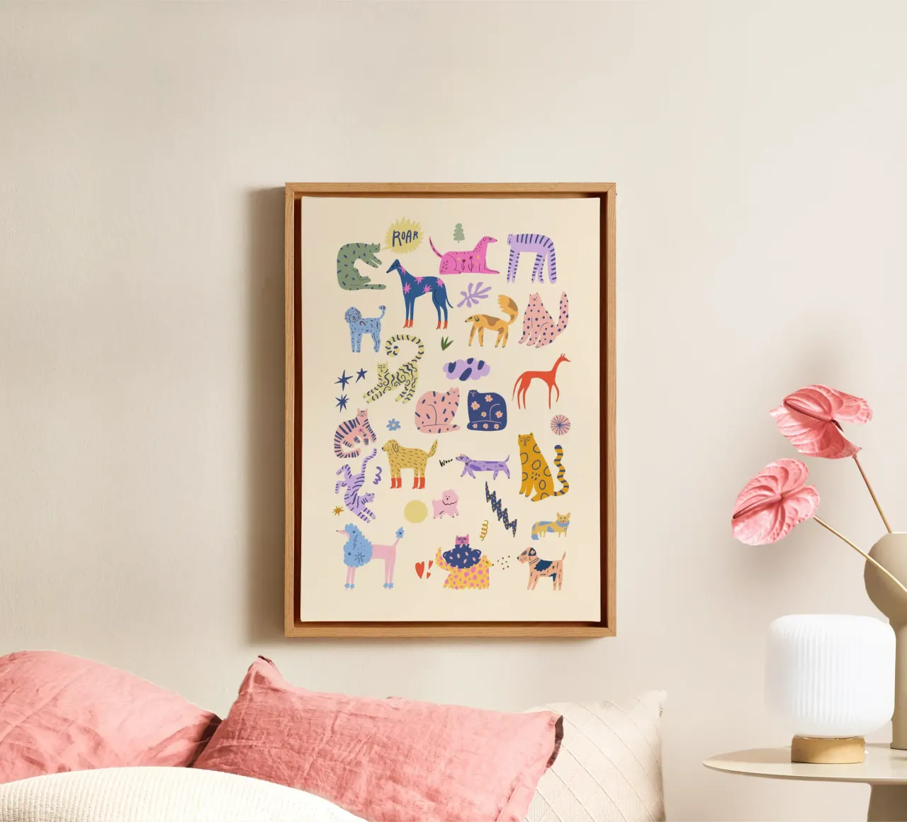 Gatti e cani tela con Cornice a cassetta da Rose Beck Art