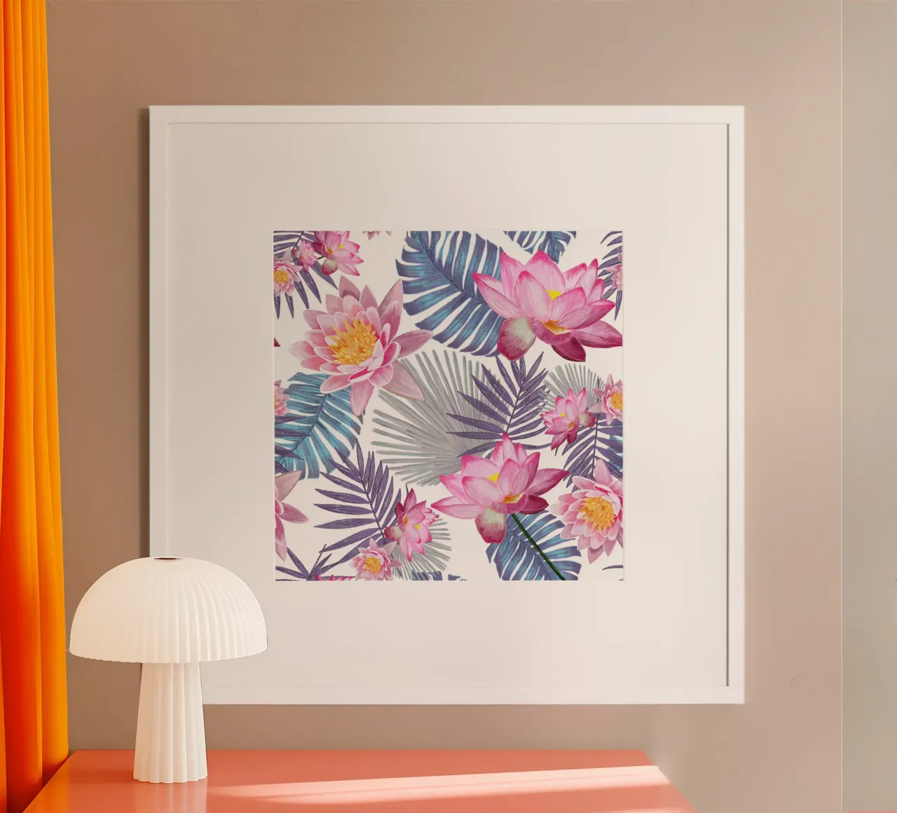 Fiore di loto rosa disegnato a mano poster con telaio in alluminio da gulsengunel
