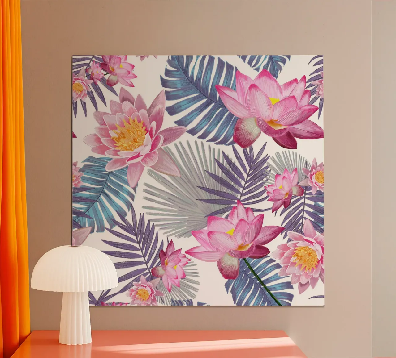 Fiore di loto rosa disegnato a mano poster con telaio in alluminio da gulsengunel