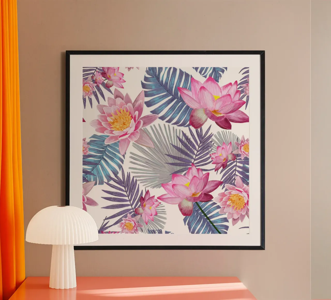 Fiore di loto rosa disegnato a mano poster con telaio in alluminio da gulsengunel