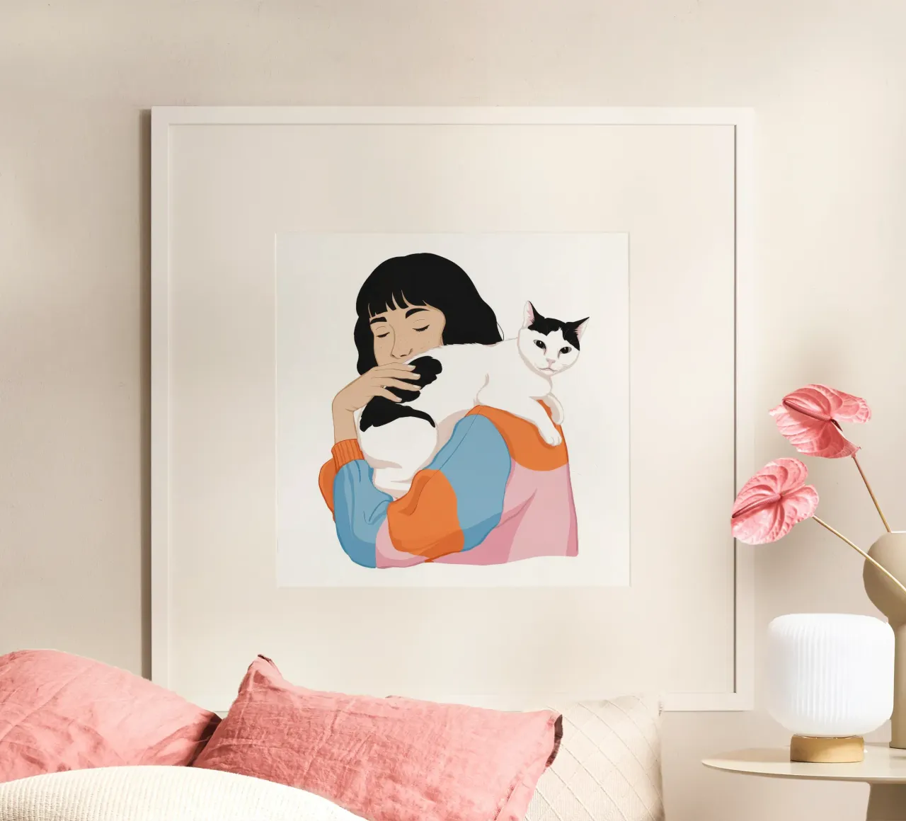 Affection douce pour les chats poster avec cadre en bois de Chroma Haven