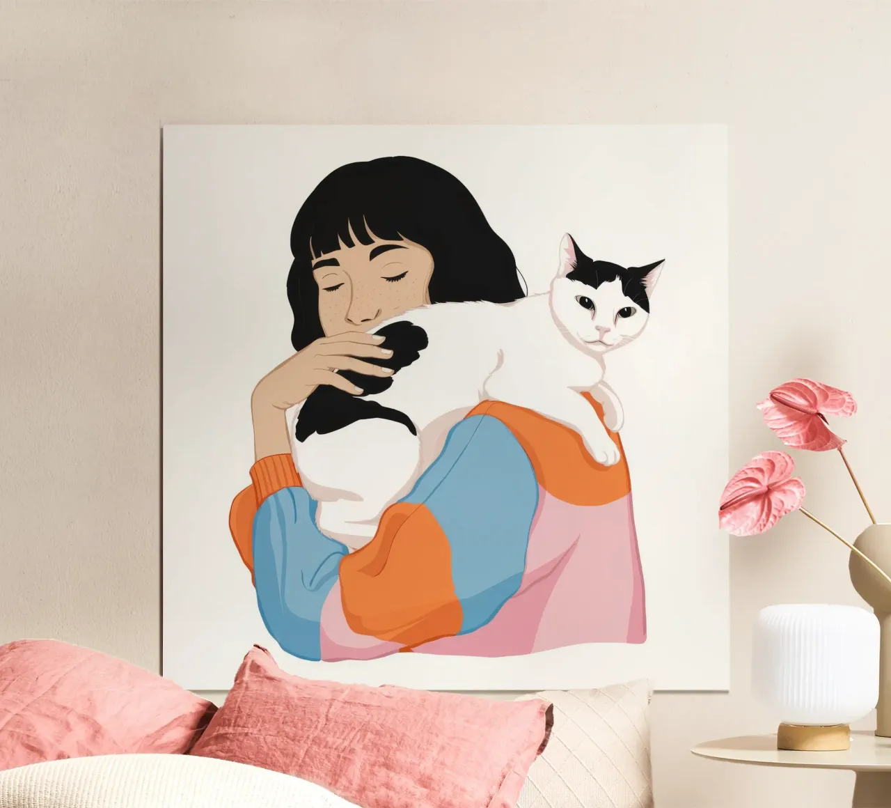 Affection douce pour les chats poster avec cadre en bois de Chroma Haven