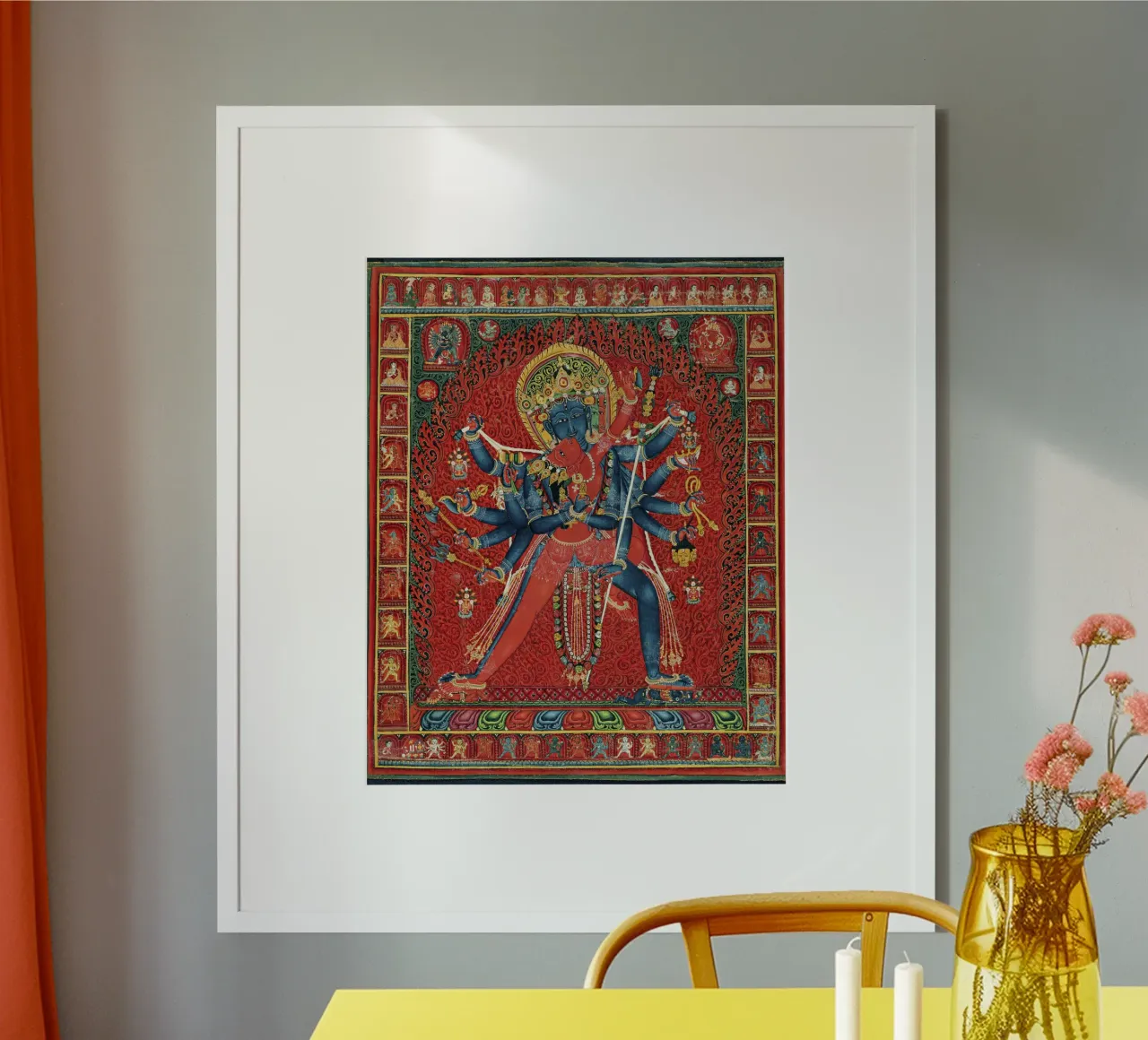 Chakrasamvara e la consorte Vajravarahi (1450-1500 circa) poster con telaio in legno da Venus Art