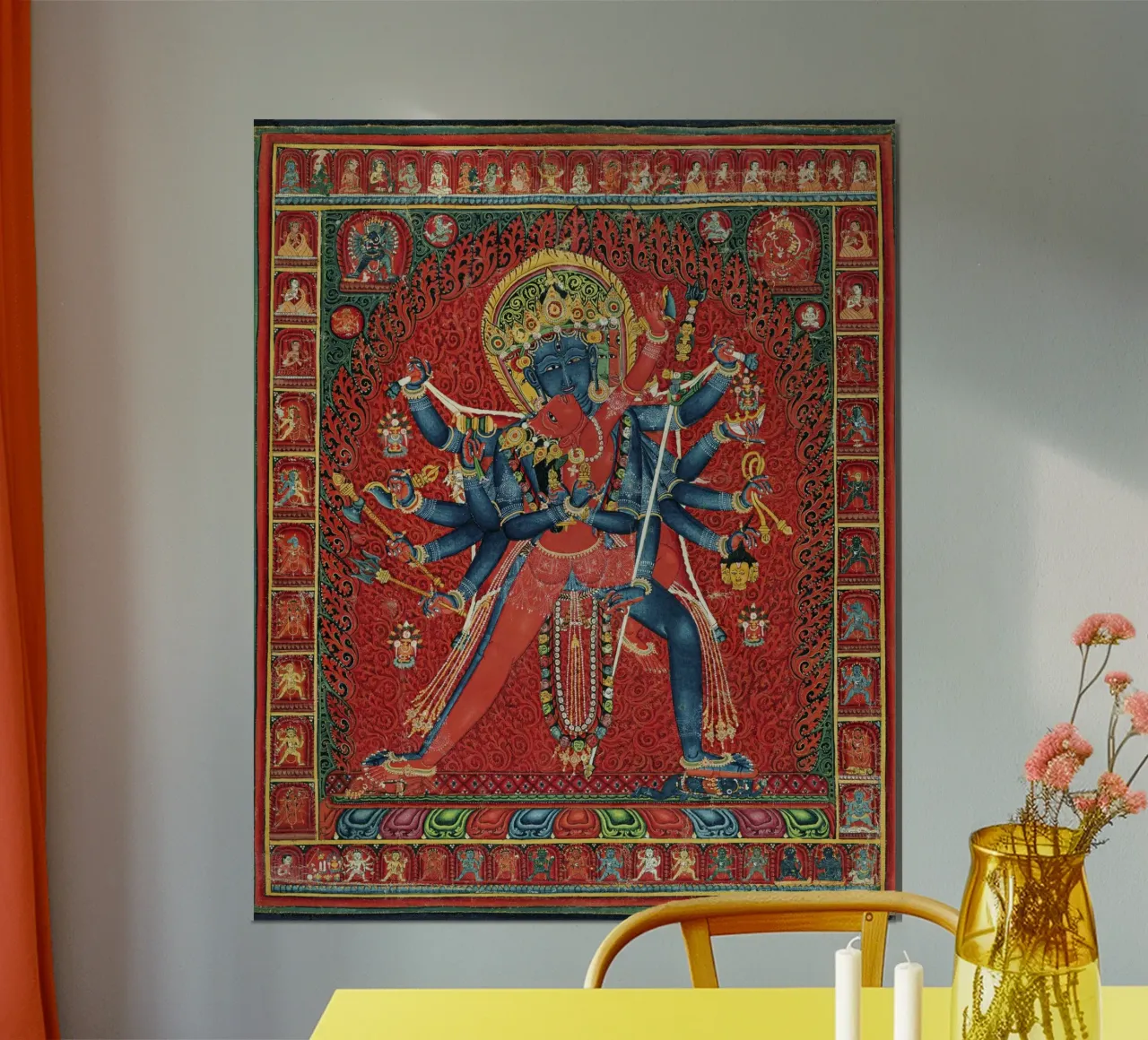 Chakrasamvara e la consorte Vajravarahi (1450-1500 circa) poster con telaio in legno da Venus Art