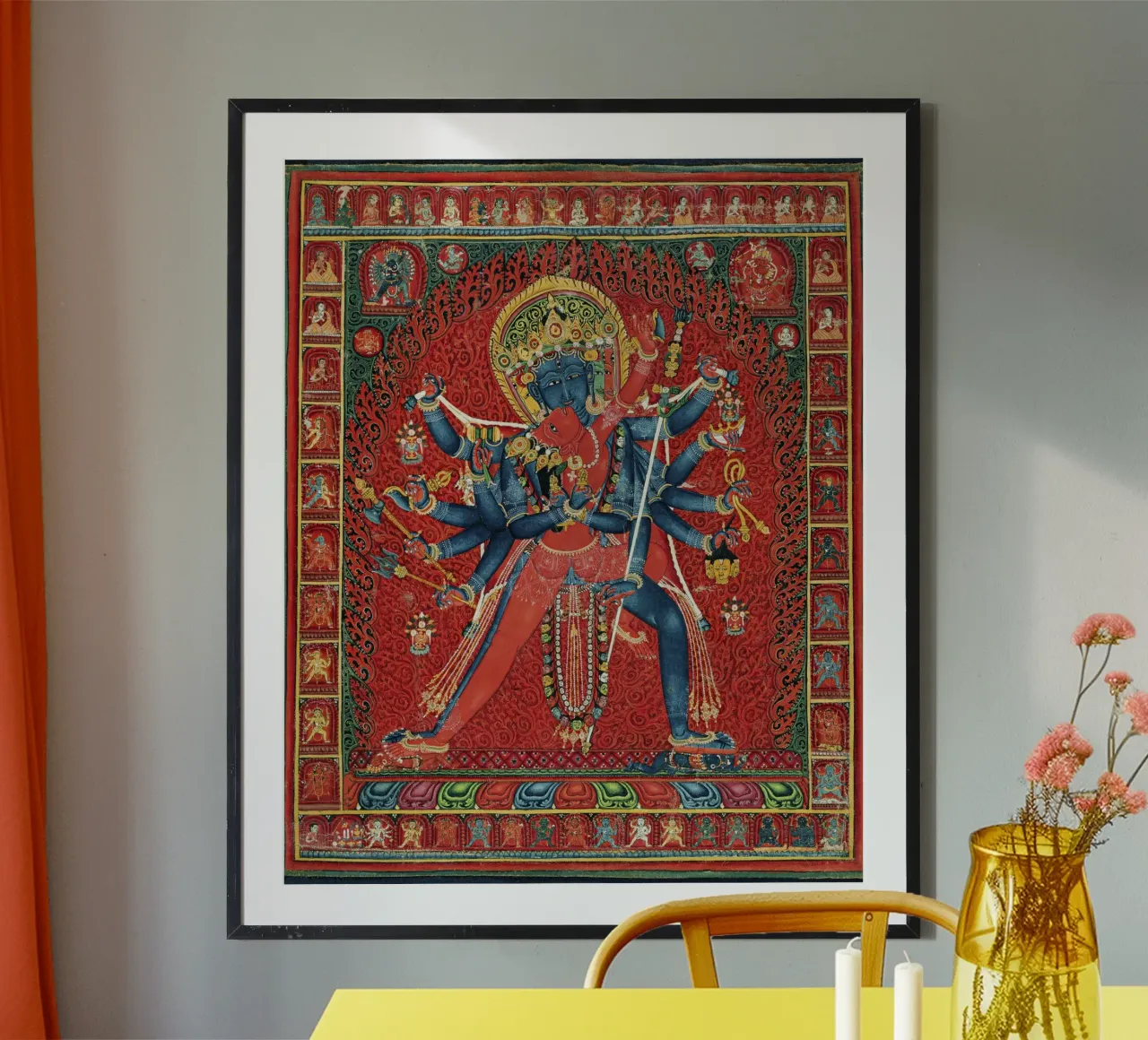 Chakrasamvara e la consorte Vajravarahi (1450-1500 circa) poster con telaio in legno da Venus Art