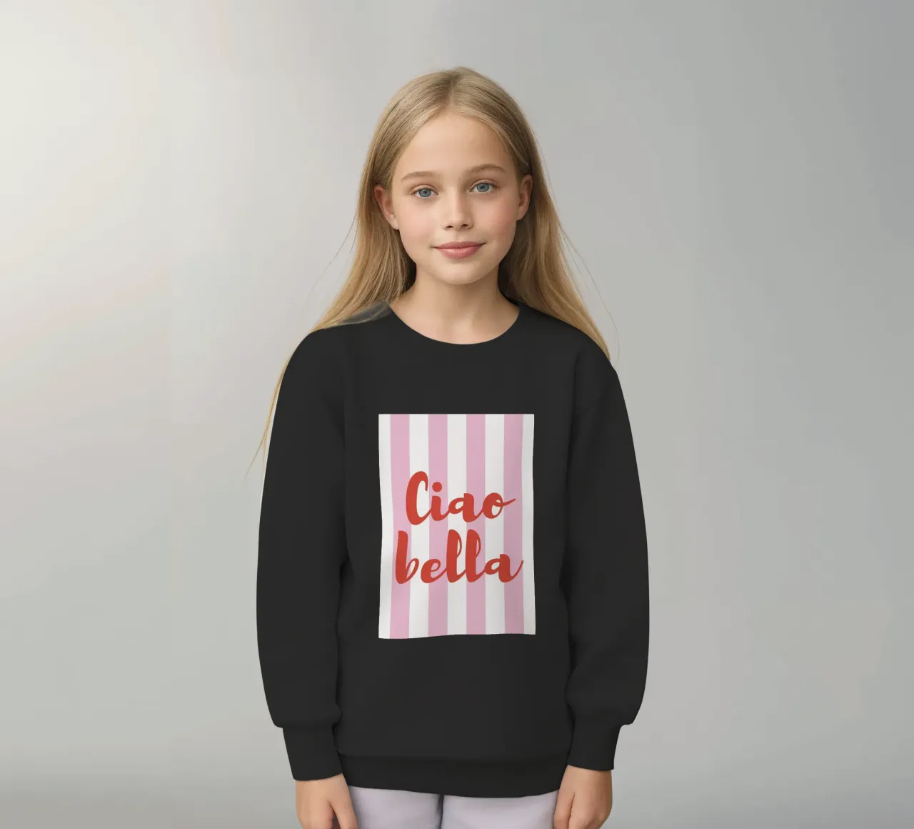 Ciao Bella Zitat Druck - Rosa und weiße Streifen Kinder Sweatshirt von pdigitalprints