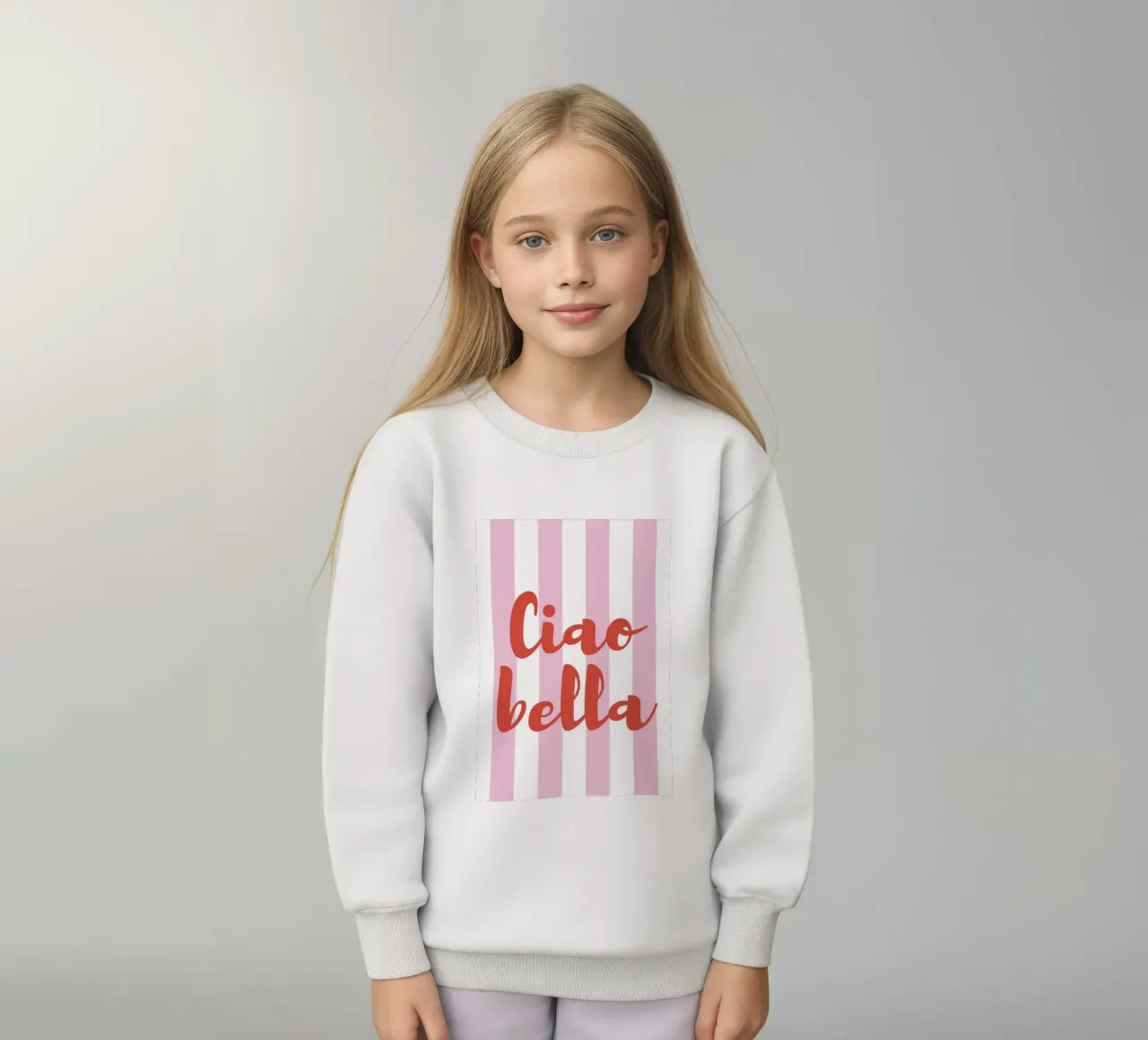 Ciao Bella Quote Print – Pink and White Stripes felpa bambino da pdigitalprints