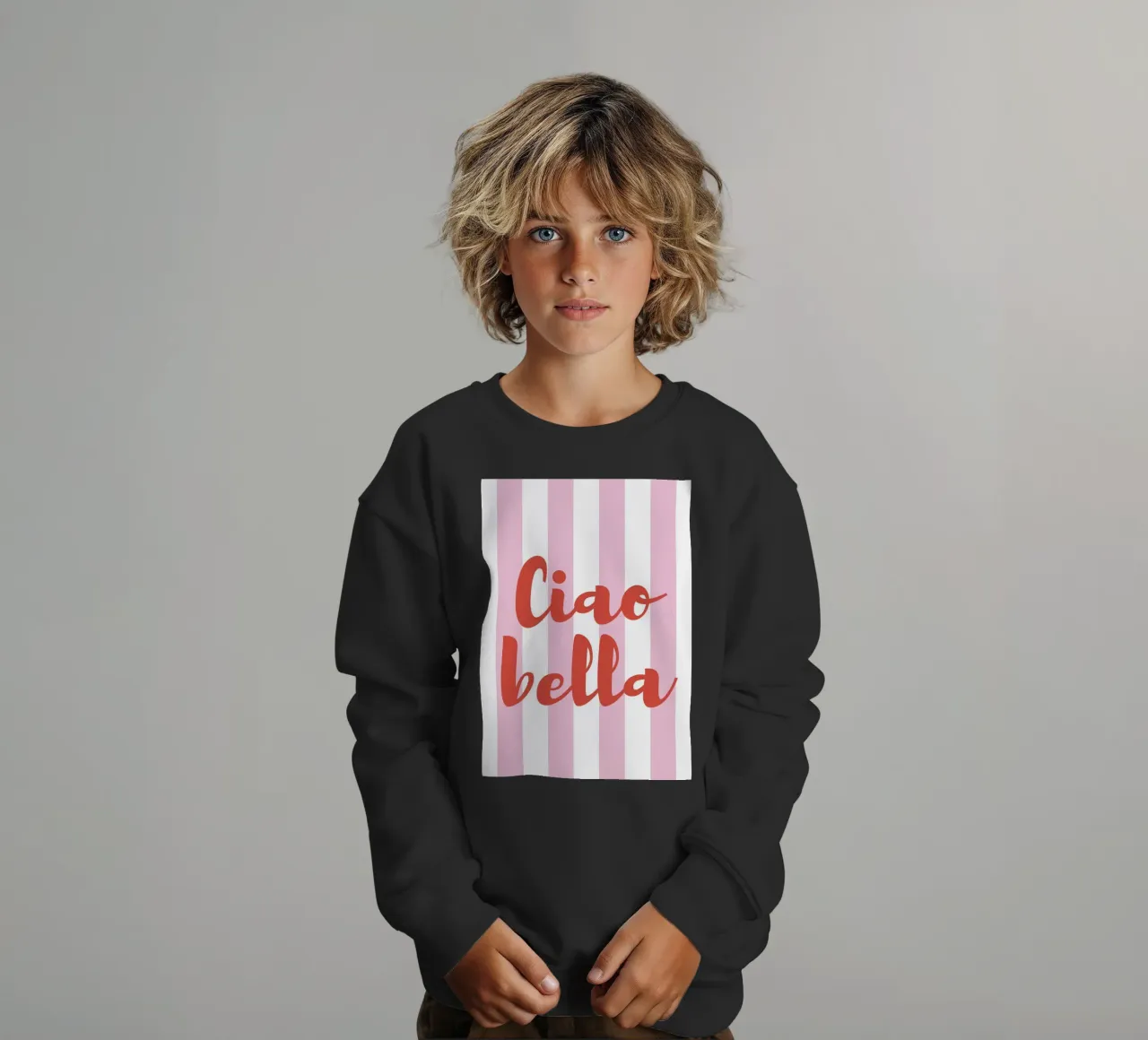 Ciao Bella Zitat Druck - Rosa und weiße Streifen Kinder Sweatshirt von pdigitalprints