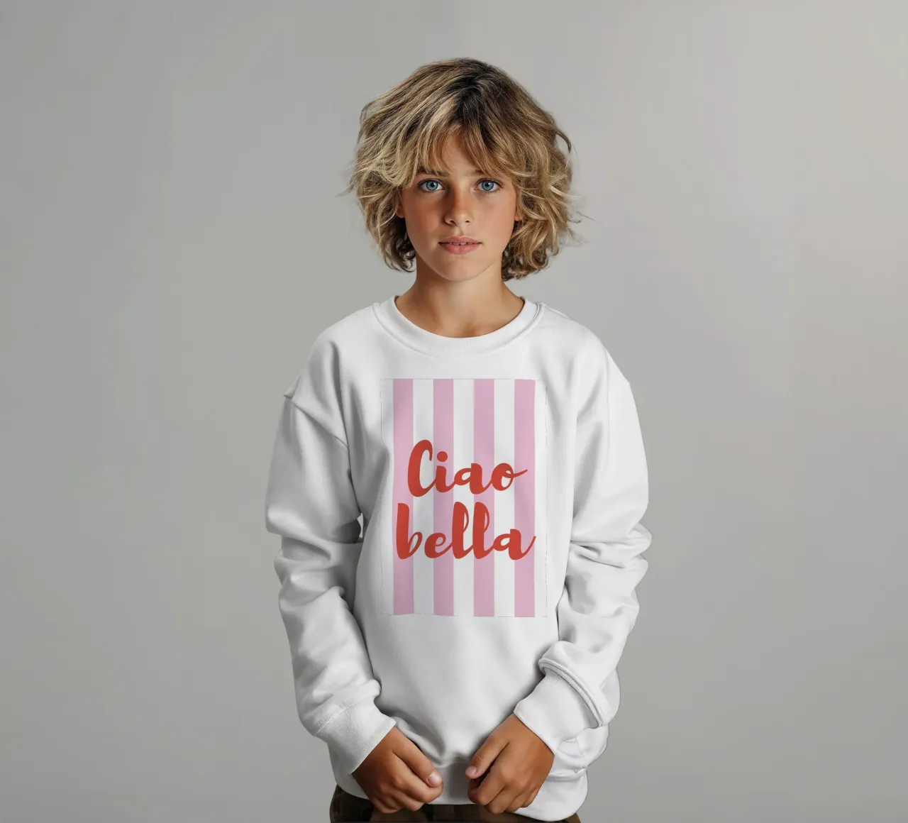 Ciao Bella Quote Print – Pink and White Stripes felpa bambino da pdigitalprints