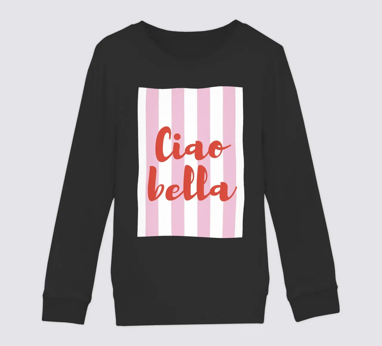 Ciao Bella Zitat Druck - Rosa und weiße Streifen Kinder Sweatshirt von pdigitalprints