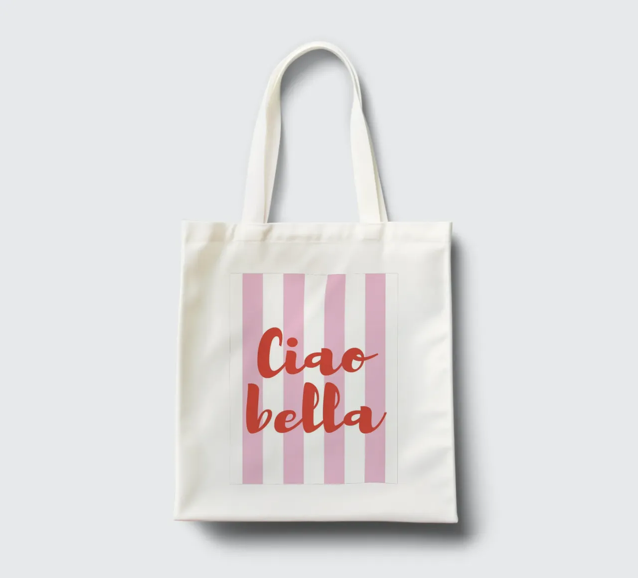 Ciao Bella Quote Print - Pink and White Stripes tote bag by pdigitalprints