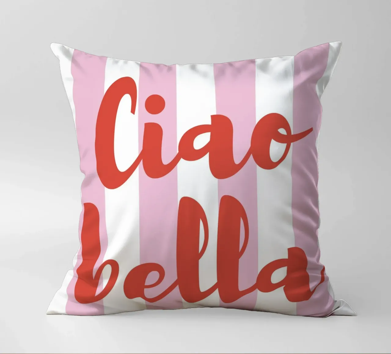 Ciao Bella Quote Print – Pink and White Stripes cuscino da pdigitalprints