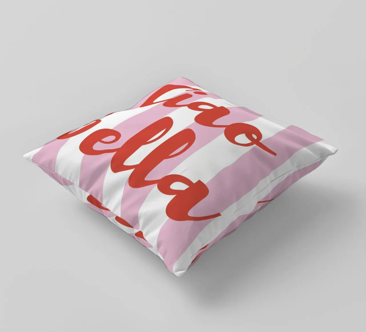 Ciao Bella Quote Print – Pink and White Stripes cuscino da pdigitalprints