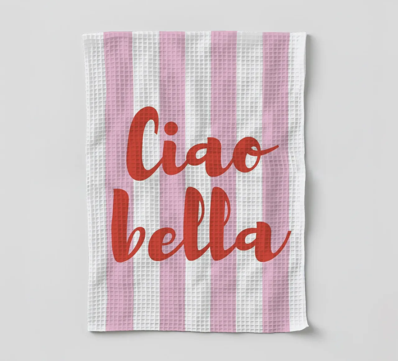Ciao Bella Quote Print – Pink and White Stripes canovaccio da cucina da pdigitalprints