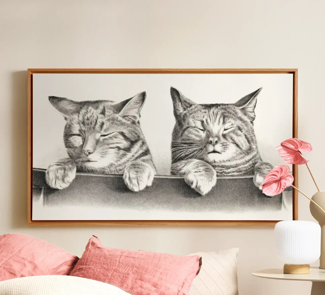 Gatti di Thomas Hunter tela con Cornice a cassetta da Venus Art