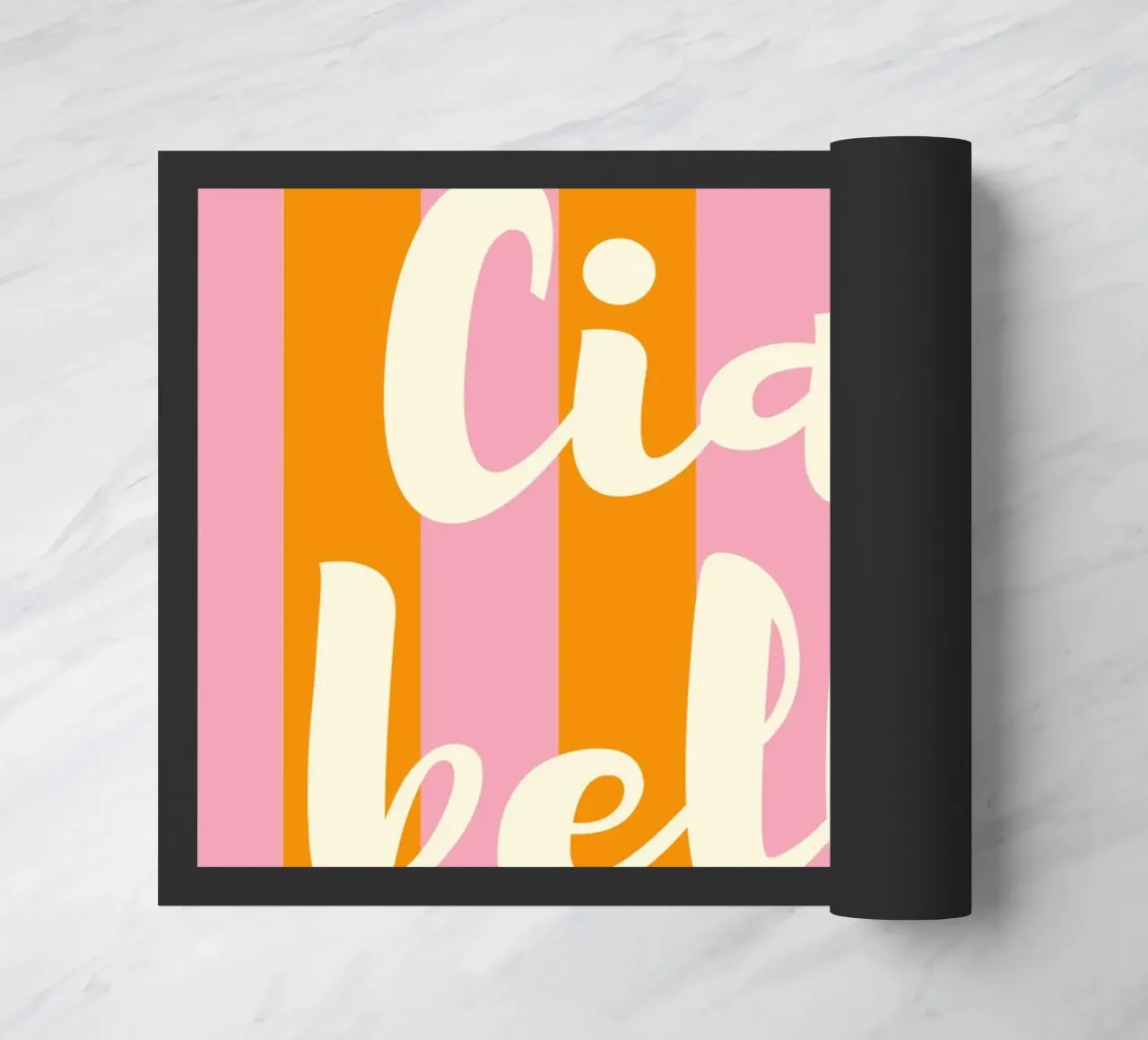 Stampa d'arte Ciao Bella - Citazione italiana a righe rosa e arancione zerbino da pdigitalprints