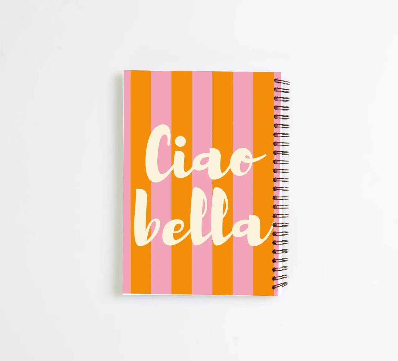 Ciao Bella Art Print – Pink and Orange Striped Italian Quote spiral notebook by pdigitalprints