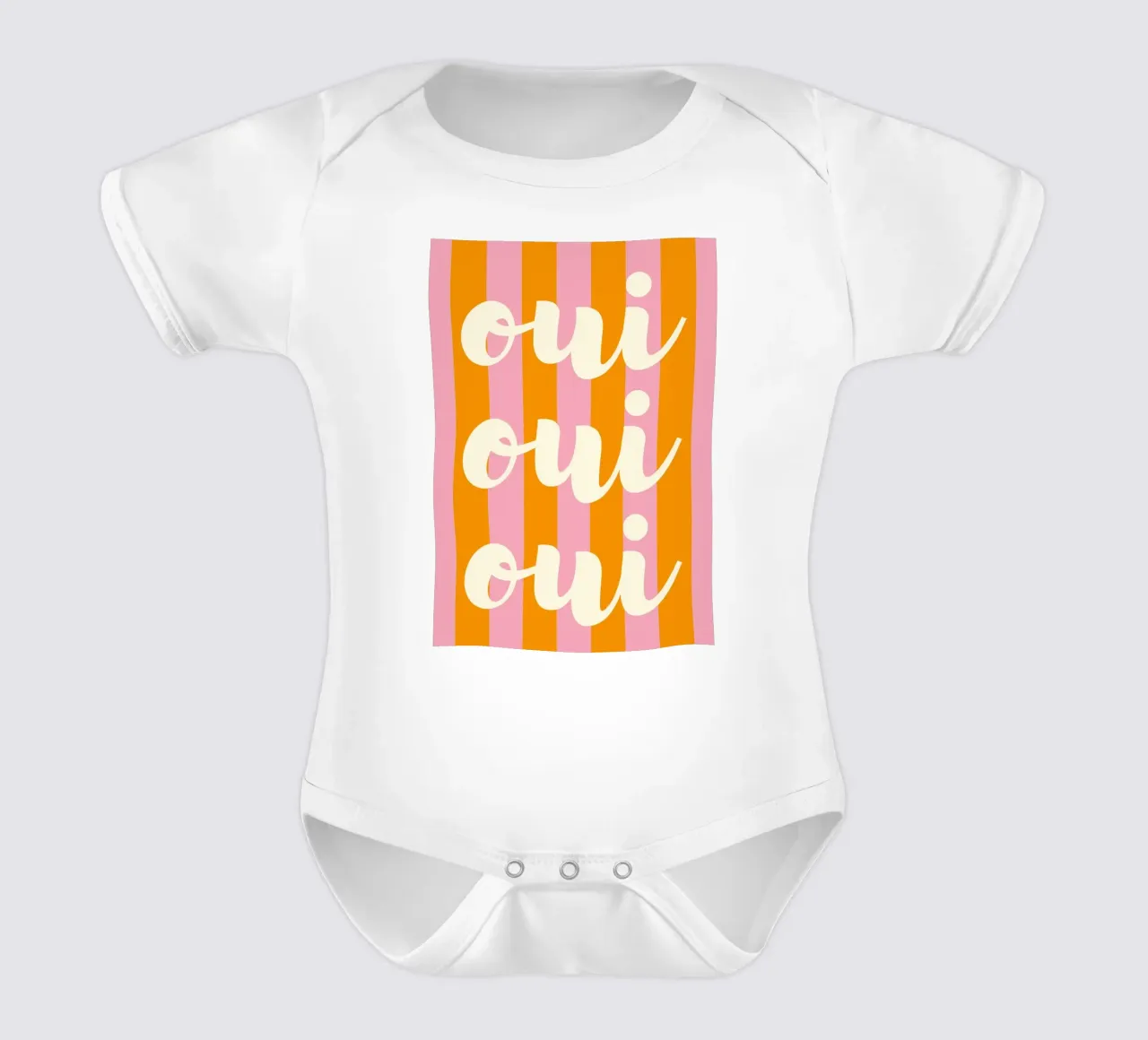 Oui Oui Oui French Quote Art - Retro a righe rosa e arancione body neonato maniche corte da pdigitalprints