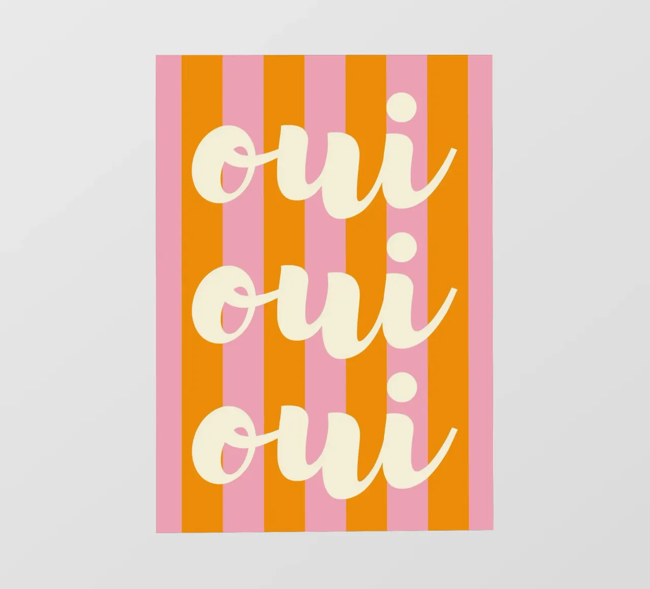 Oui Oui Oui French Quote Art - Retro a righe rosa e arancione pellicola backlit da pdigitalprints
