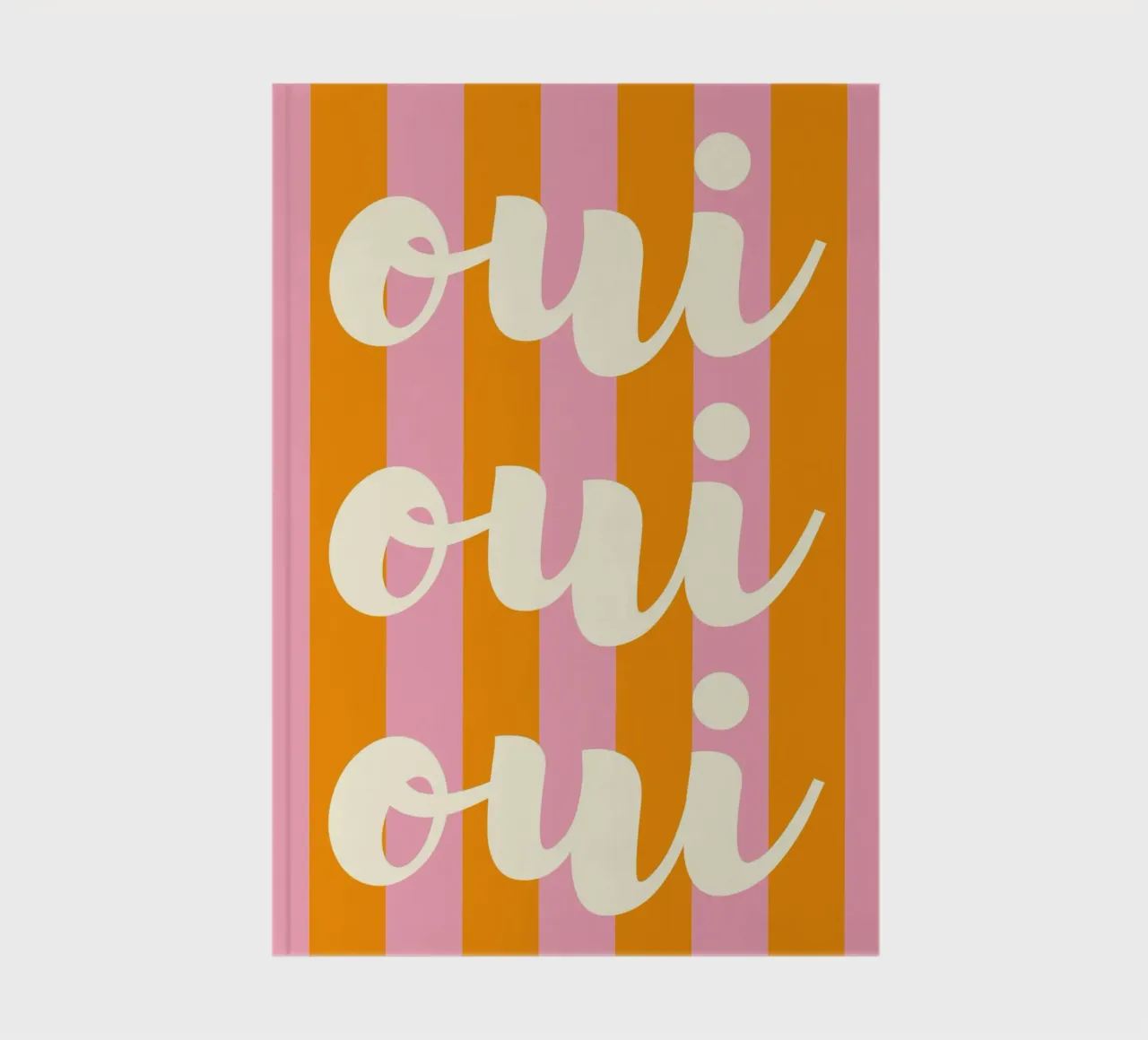 Oui Oui Oui French Quote Art - Retro Pink and Orange Stripe notebook by pdigitalprints