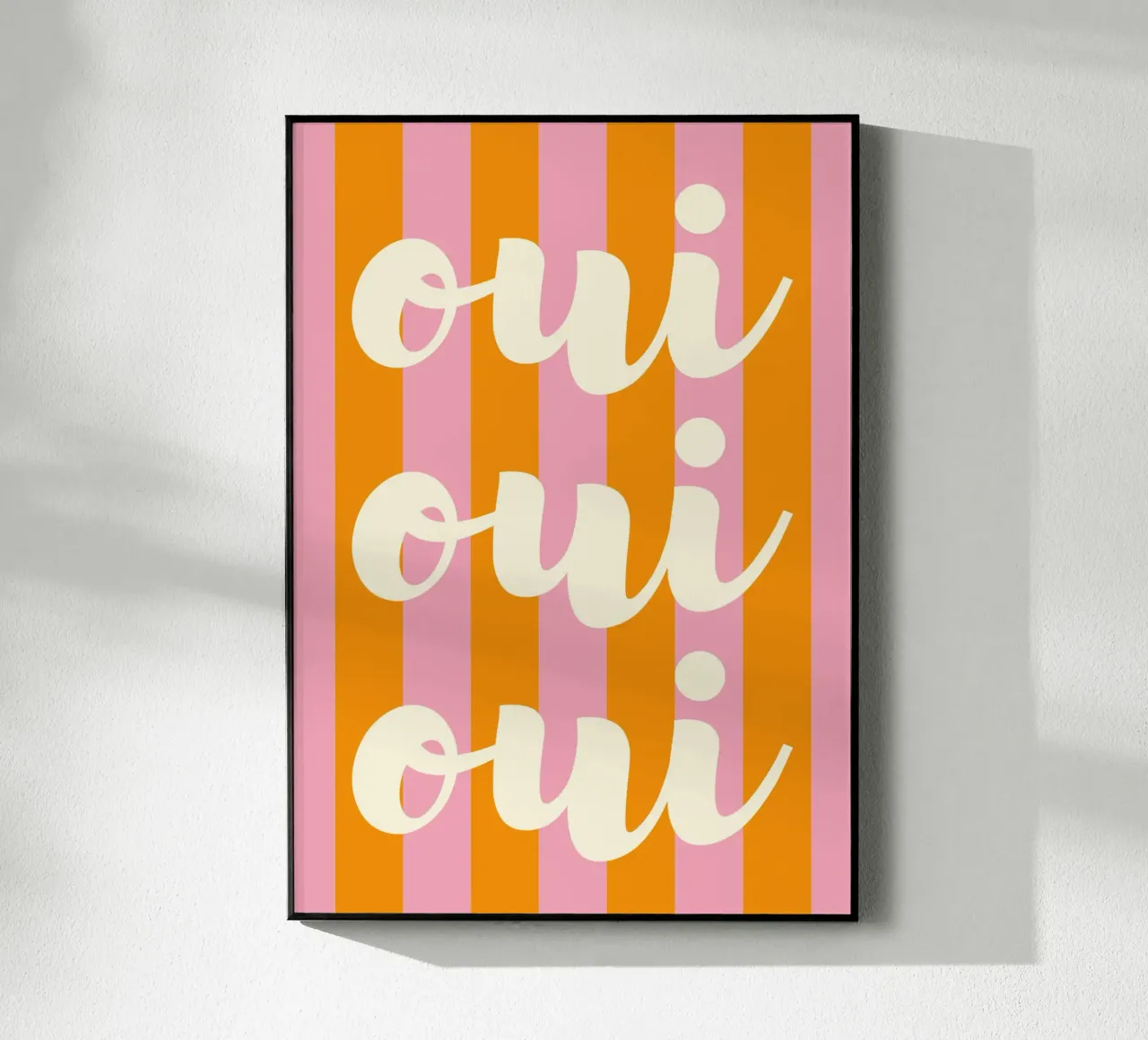 Oui Oui Oui French Quote Art - Retro a righe rosa e arancione plexiglass da pdigitalprints
