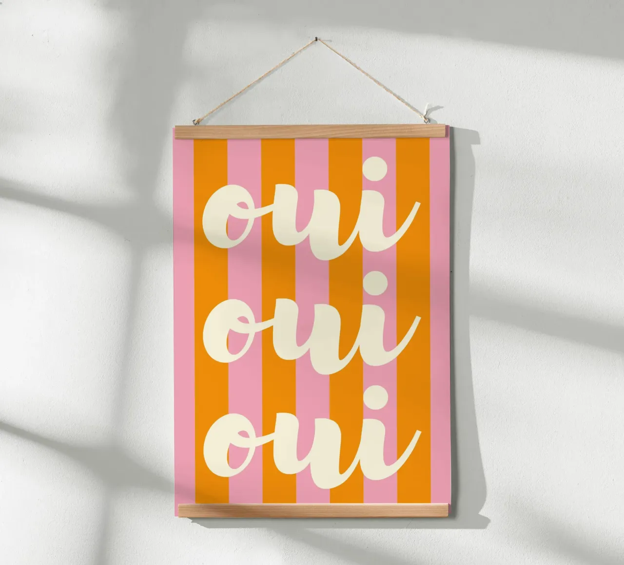 Oui Oui Oui French Quote Art - Retro a righe rosa e arancione carta hahnemühle da pdigitalprints