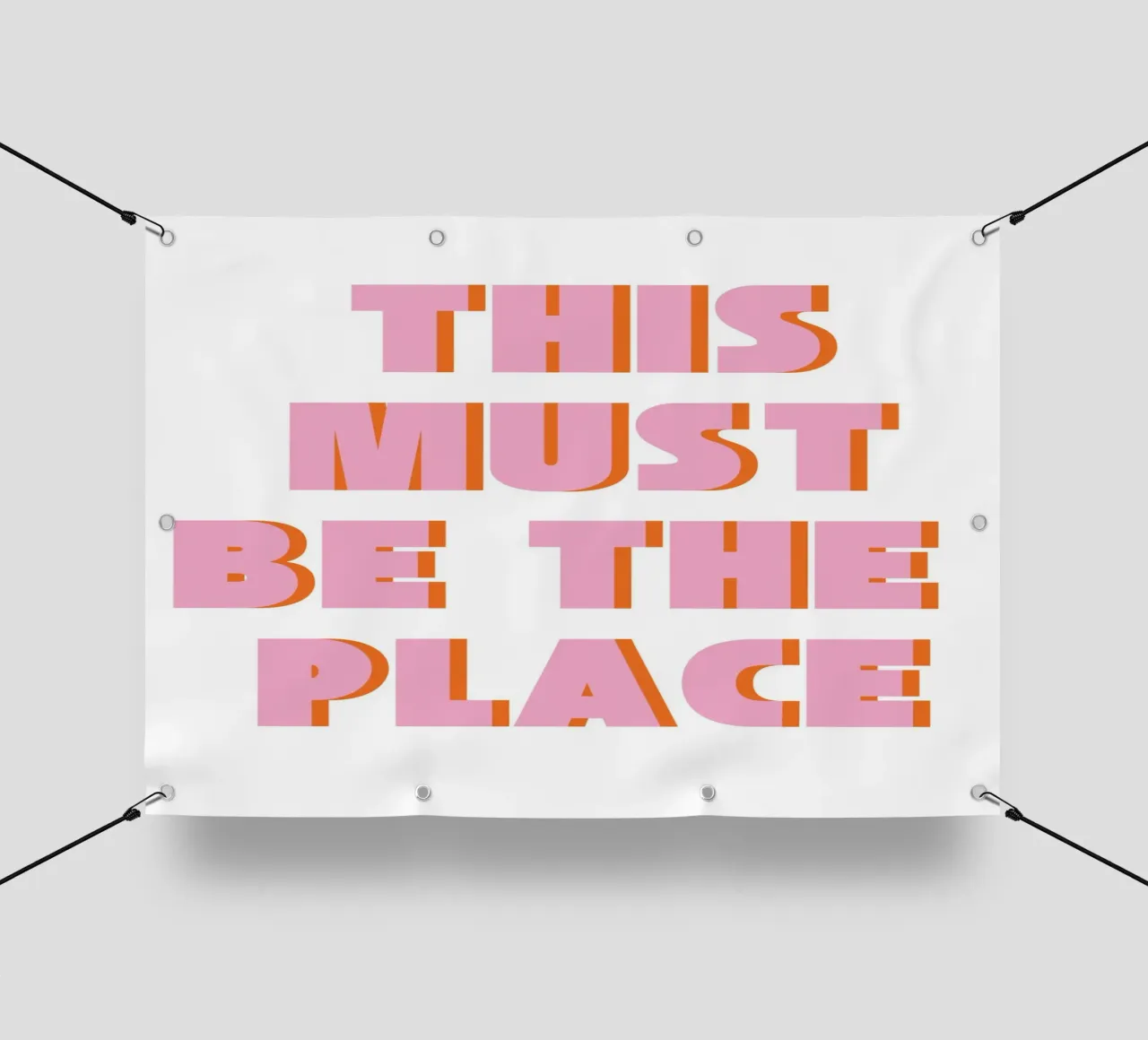 Tipografia retrò "This Must Be The Place" in rosa e arancione telo in pvc da pdigitalprints