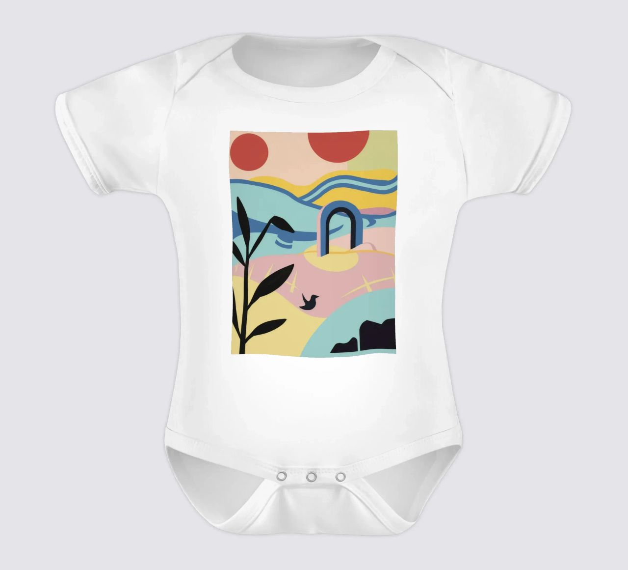 Abstract Coastal Forms short-sleeve baby romper by Chroma Haven