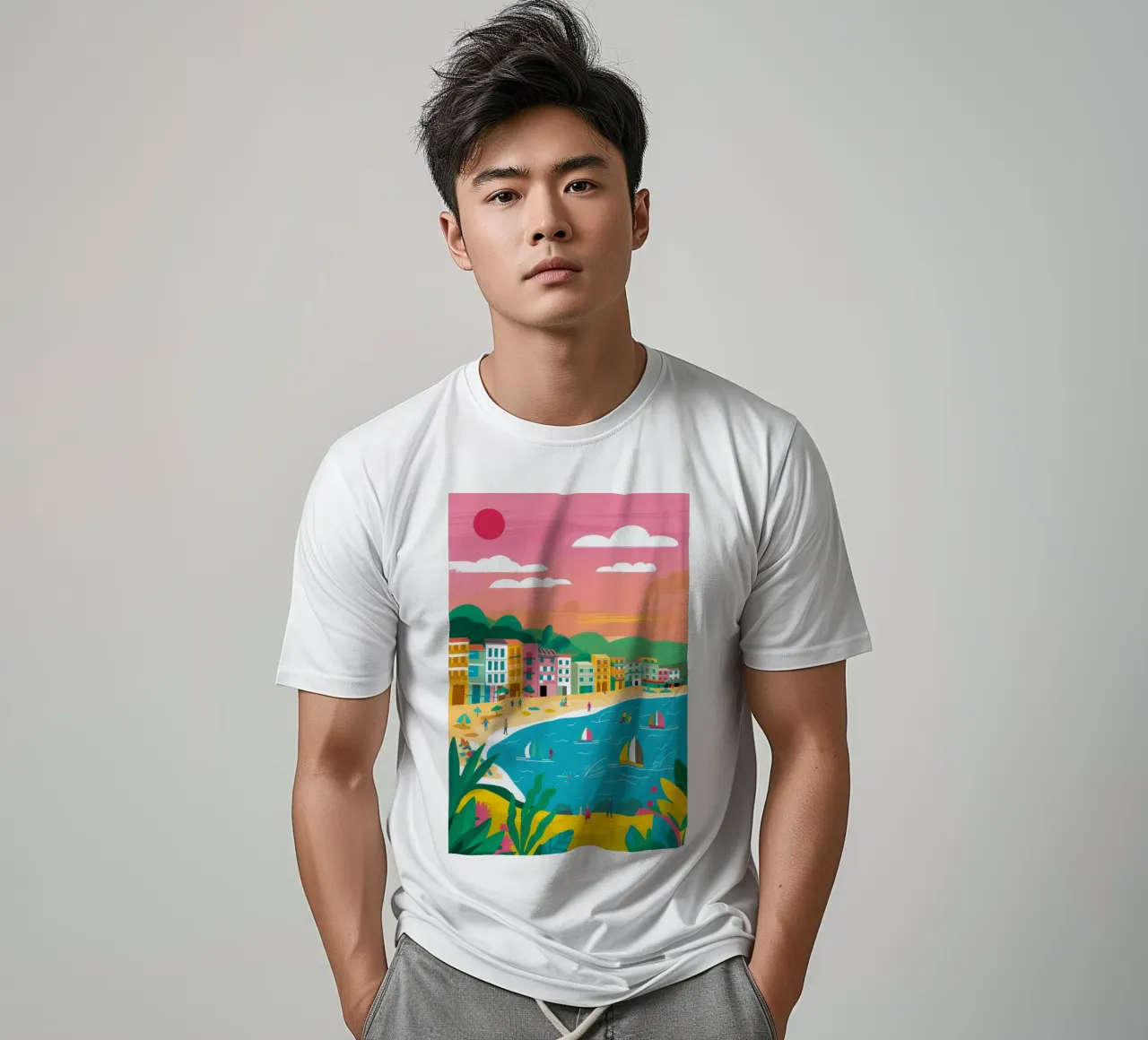 Sunny Seaside Segelboote T-Shirt von Chroma Haven