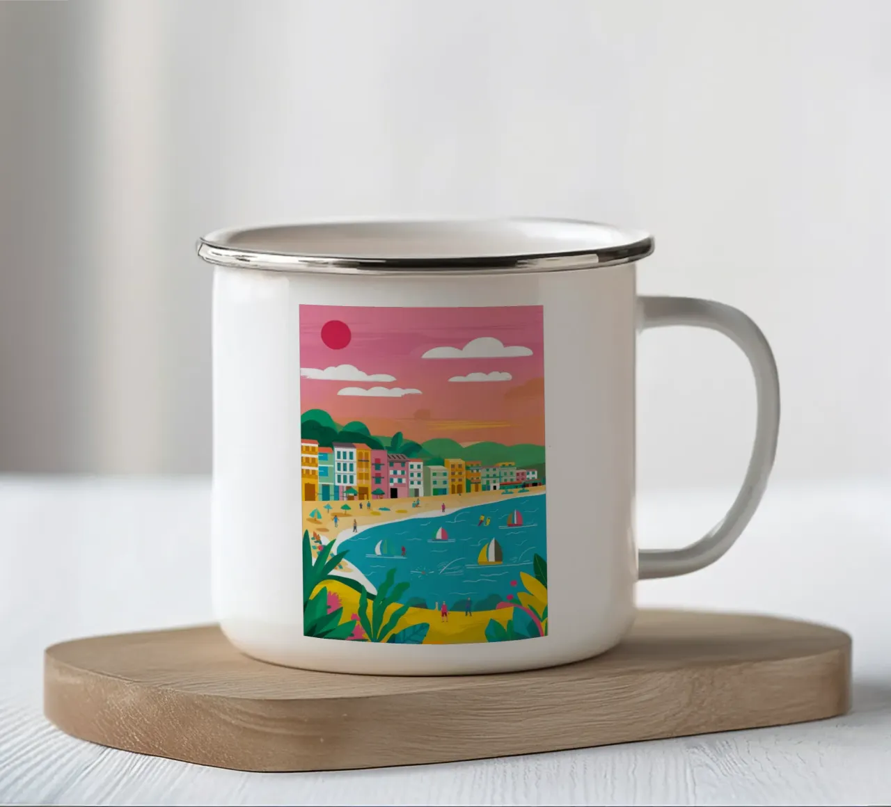 Barche a vela Sunny Seaside tazza in smalto da Chroma Haven