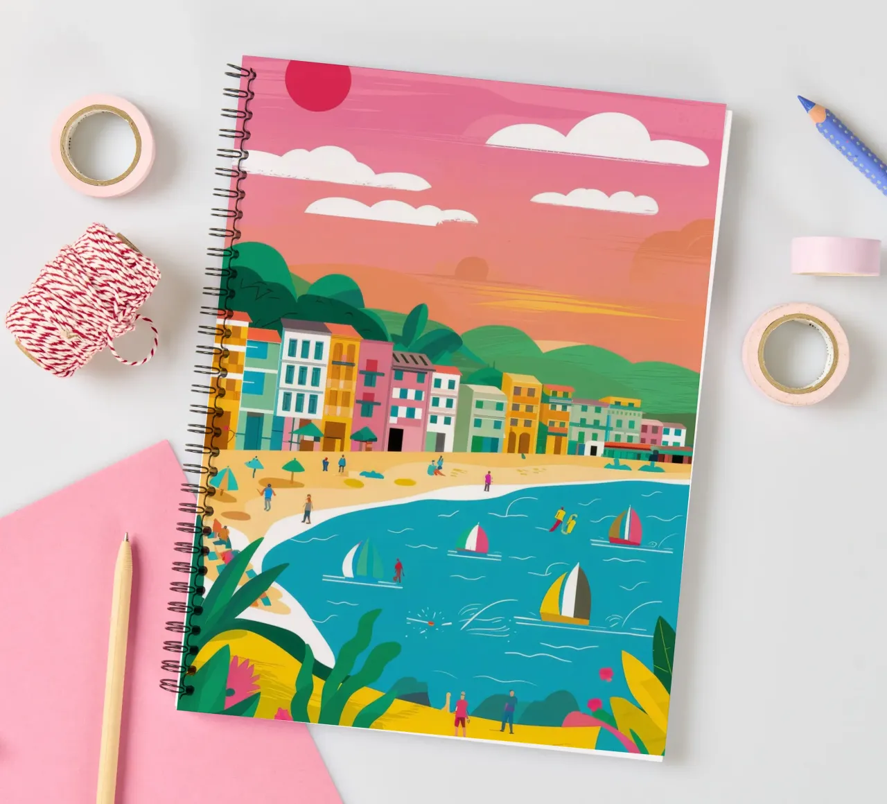 Sunny Seaside Sailboats spiral notebook by Chroma Haven