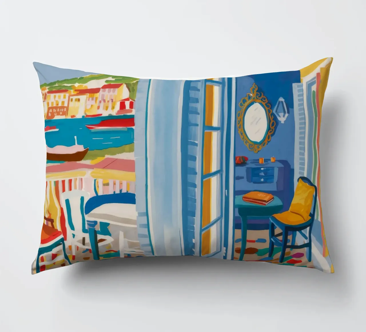Intrigo di porte blu cuscino da Chroma Haven