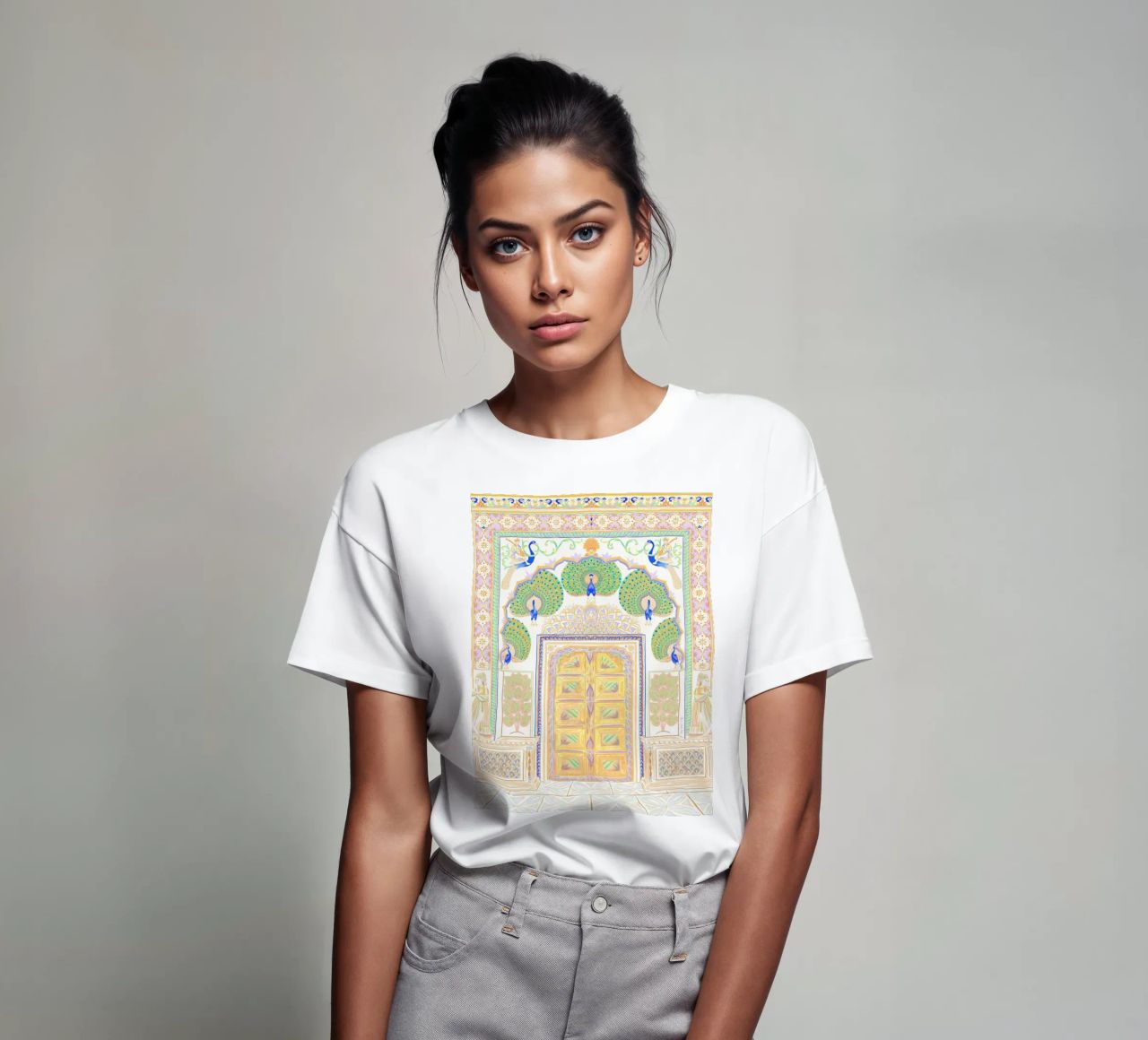 Peacock Gate - Jaipur India, colourful Architecture Doorway t-shirt by This Wild Soul - Illustration