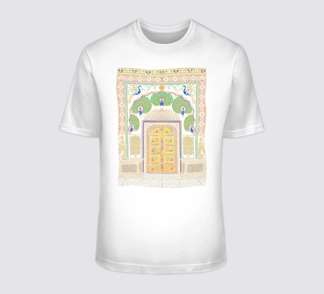 Peacock Gate - Jaipur India, colourful Architecture Doorway t-shirt by This Wild Soul - Illustration