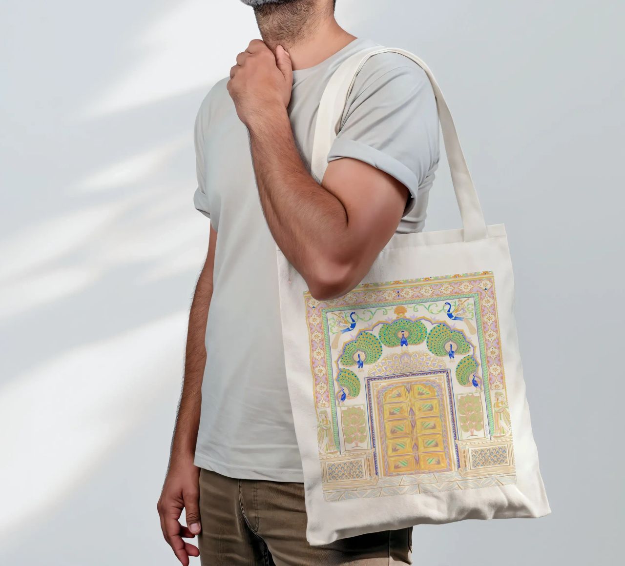 Peacock Gate - Jaipur India, colourful Architecture Doorway tote bag by This Wild Soul - Illustration