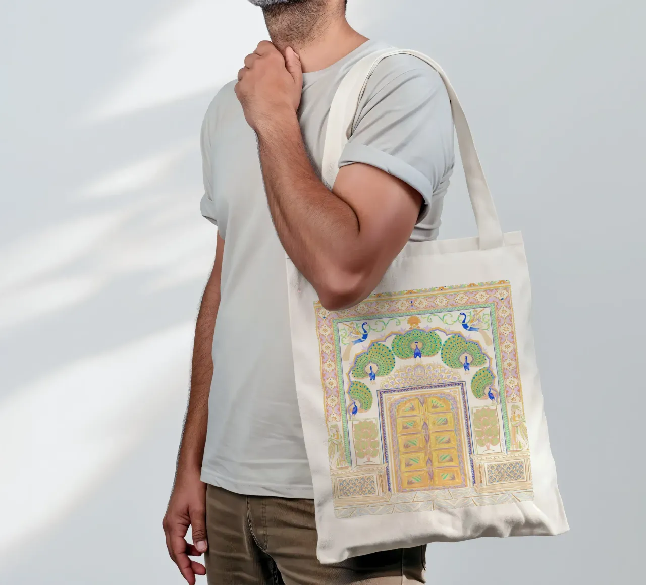 Porta del Pavone - Jaipur India, architettura colorata Portale borsa in juta da This Wild Soul - Illustration