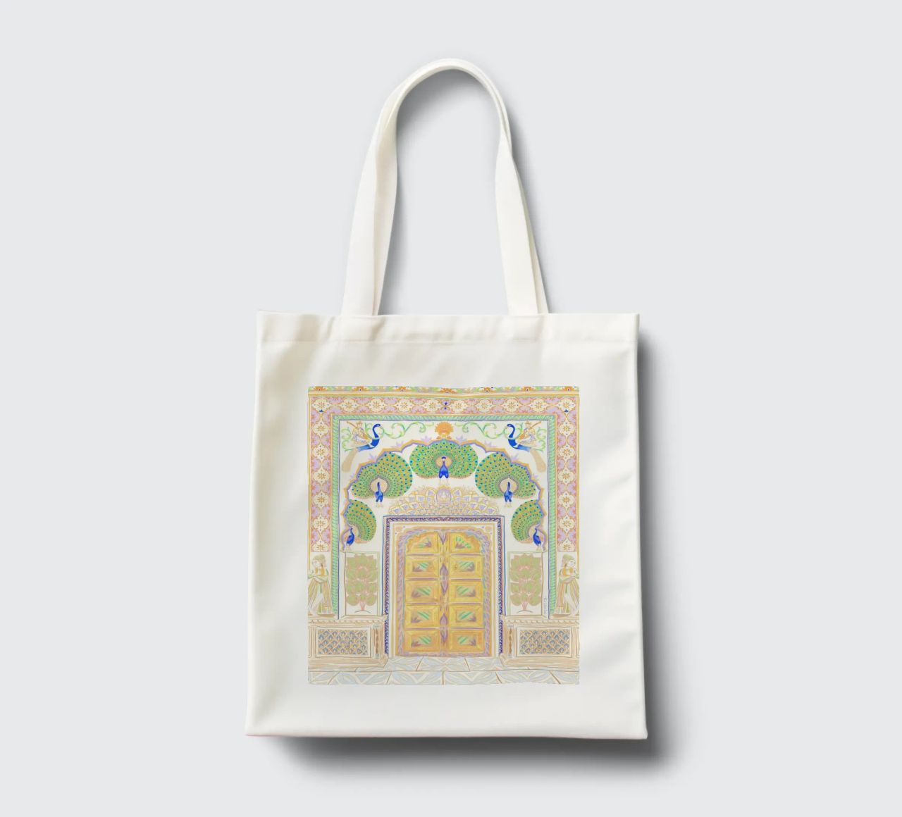 Peacock Gate - Jaipur India, colourful Architecture Doorway tote bag by This Wild Soul - Illustration