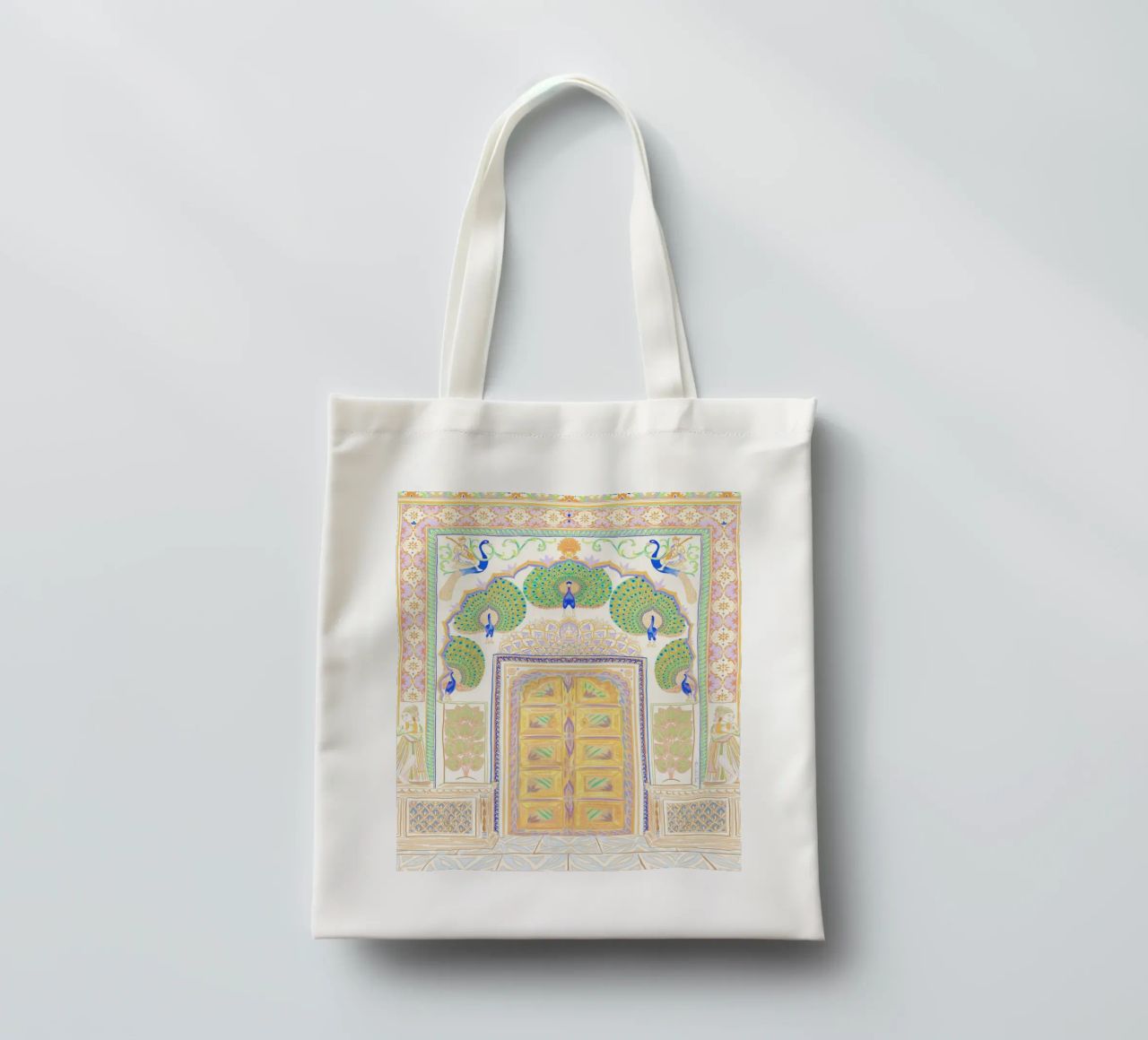 Peacock Gate - Jaipur India, colourful Architecture Doorway tote bag by This Wild Soul - Illustration